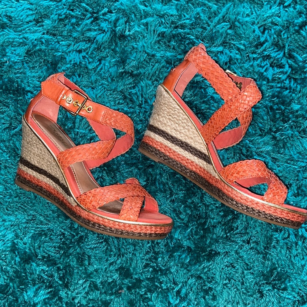 Brown and orange Sperry wedges, like new